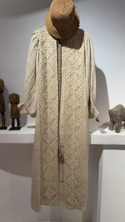 Cream raw silk kimono antique crochet