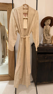 Cream raw silk kimono wide sleeve plain