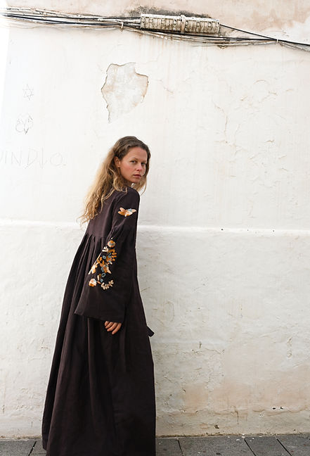linen with hand embroidery