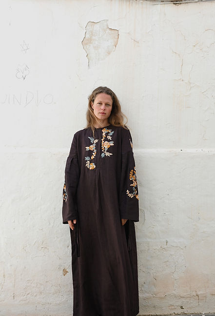 linen with hand embroidery