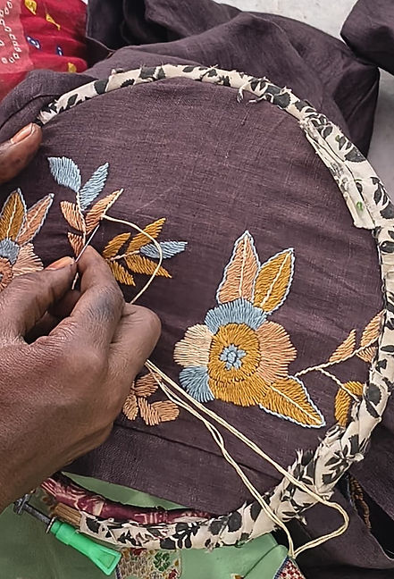 linen with hand embroidery