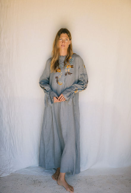 linen with hand embroidery