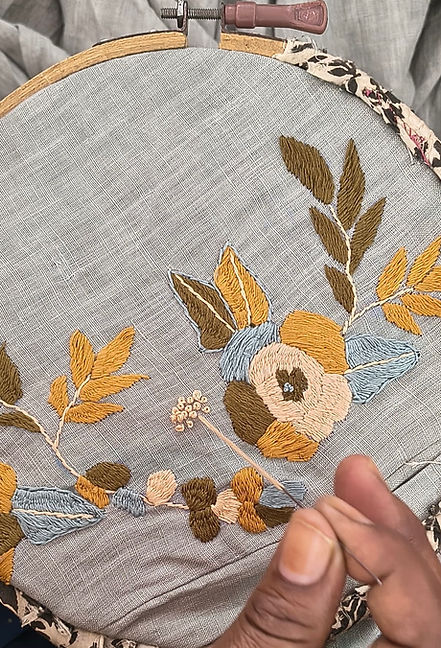 linen with hand embroidery