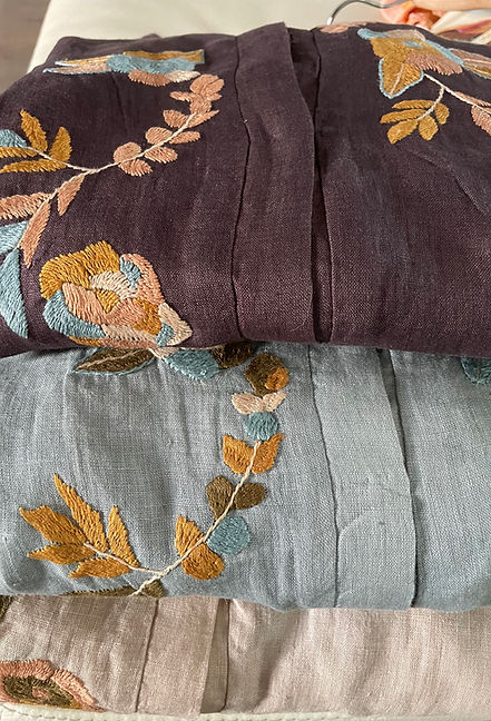 linen with hand embroidery