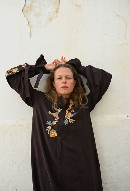 linen with hand embroidery
