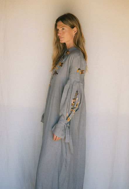 linen with hand embroidery