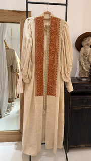 Raw silk kimono cream Copper Embroidery