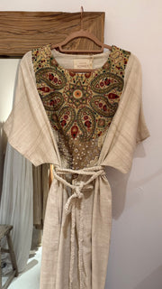 Raw silk dress mint embroidery artwork