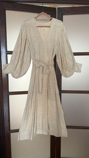 Cream raw silk dress plain cuff sleeve
