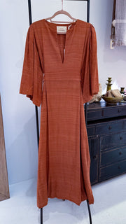 Rosewood silk dress plain wide sleeve