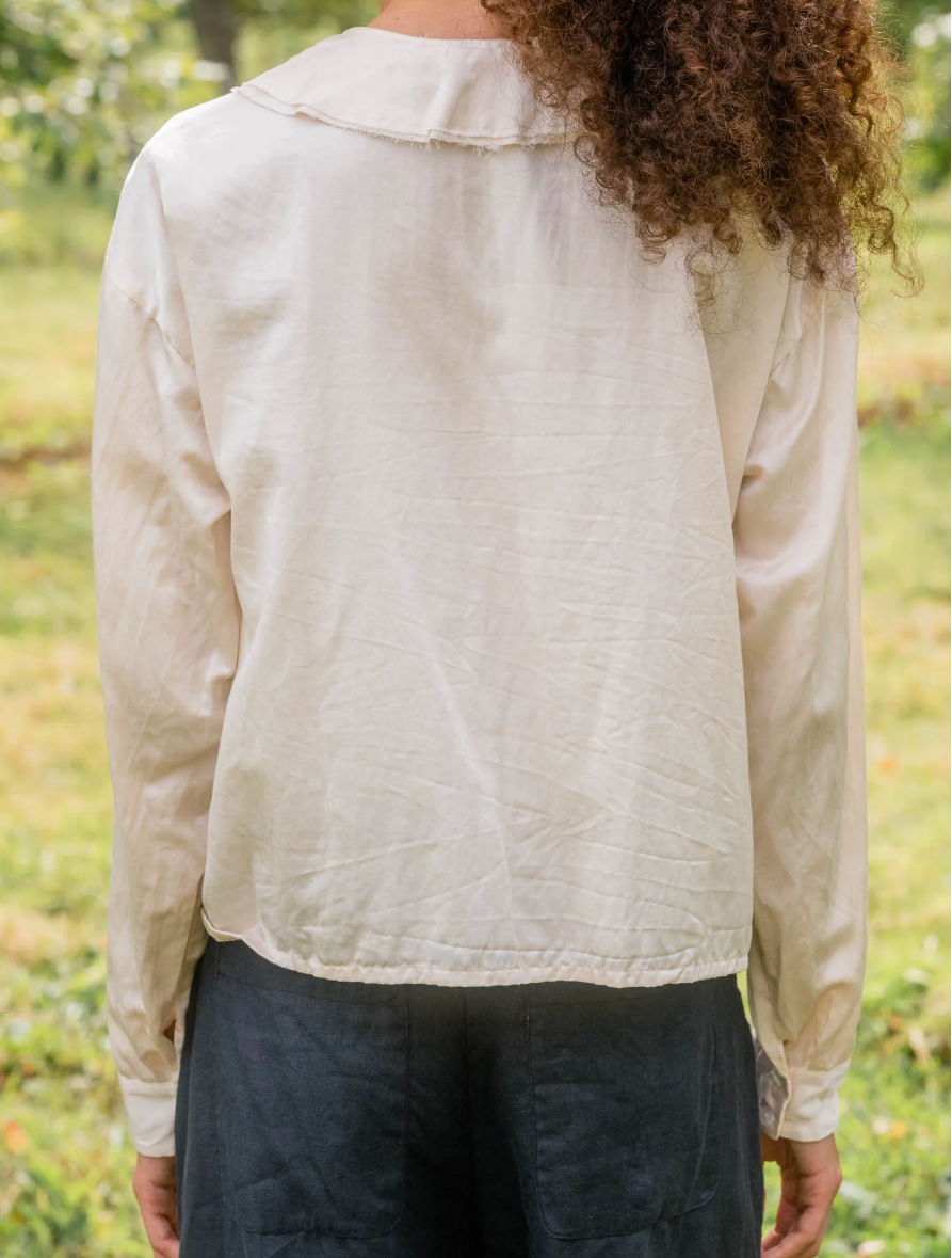 round collar SHIRT silk cotton satin