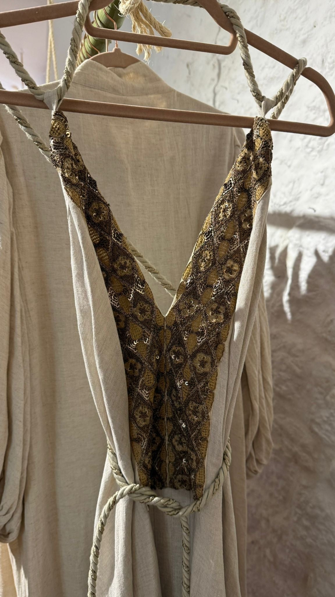 ATELIER NOMADE LINEN SUMMER DRESS METALLIC ARTWORK