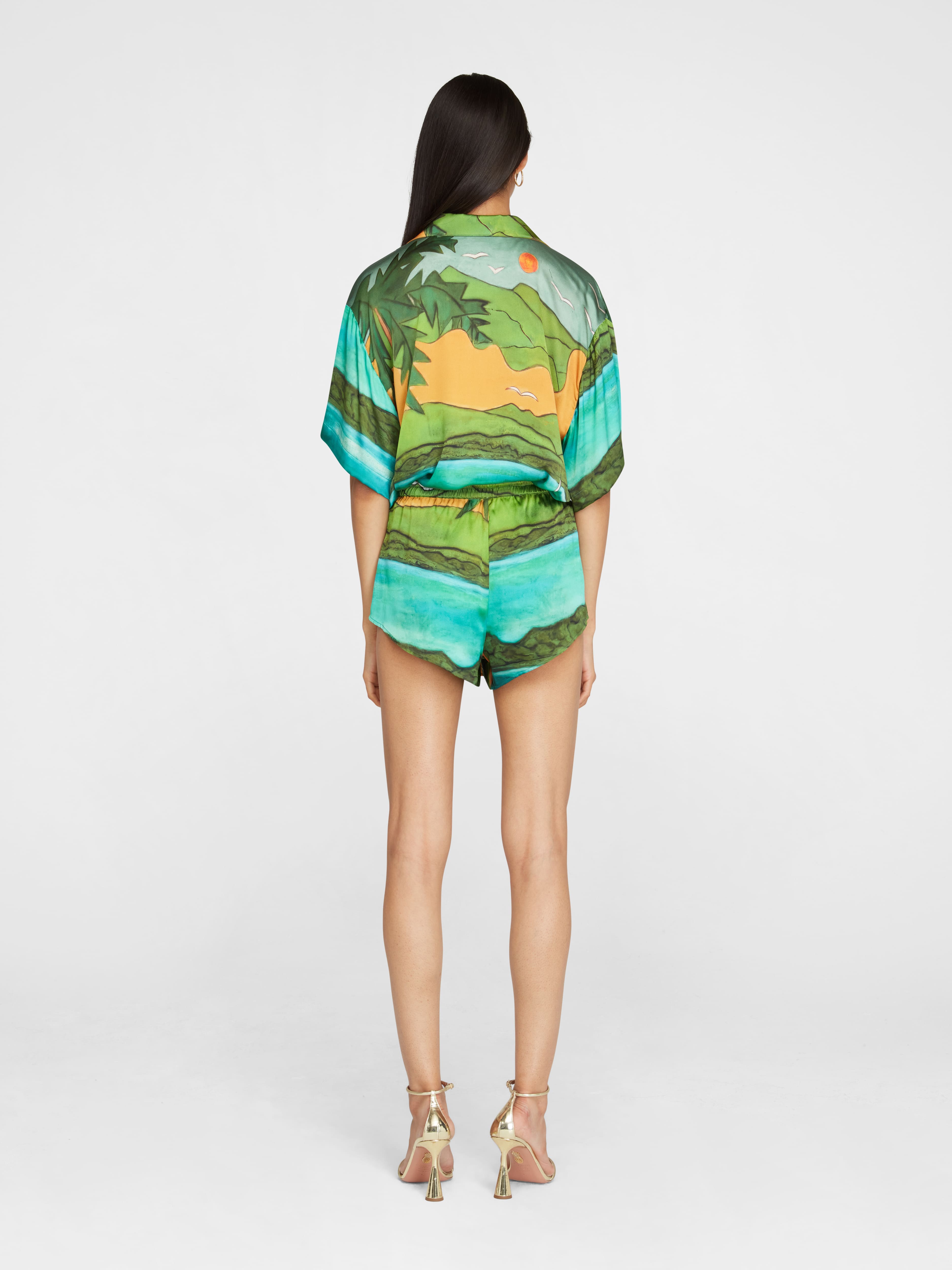 MAGDALENA SILK SATIN SHORT SLEEVE SHIRT