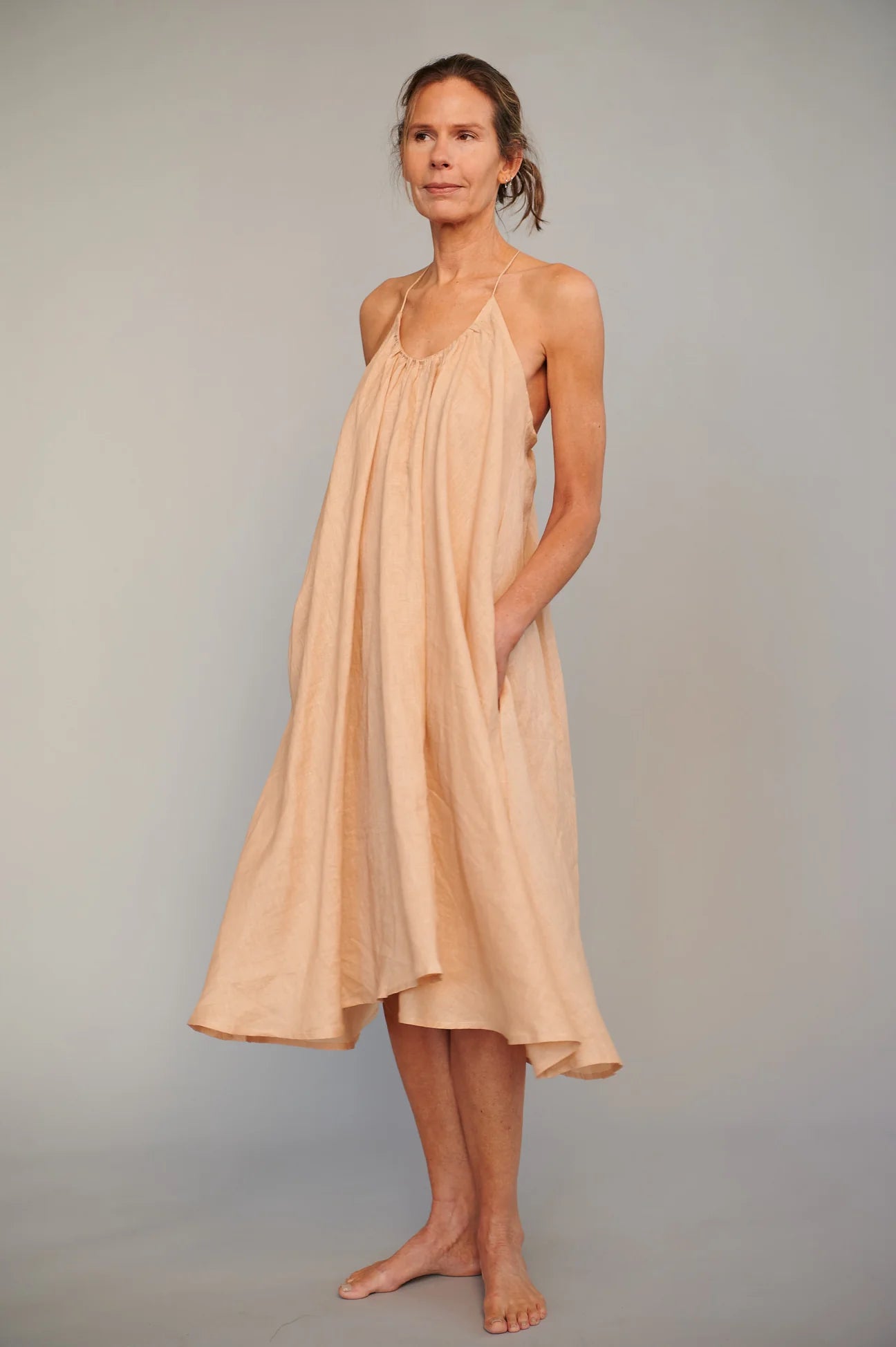 Midi Strap Dress - Linen - Blush