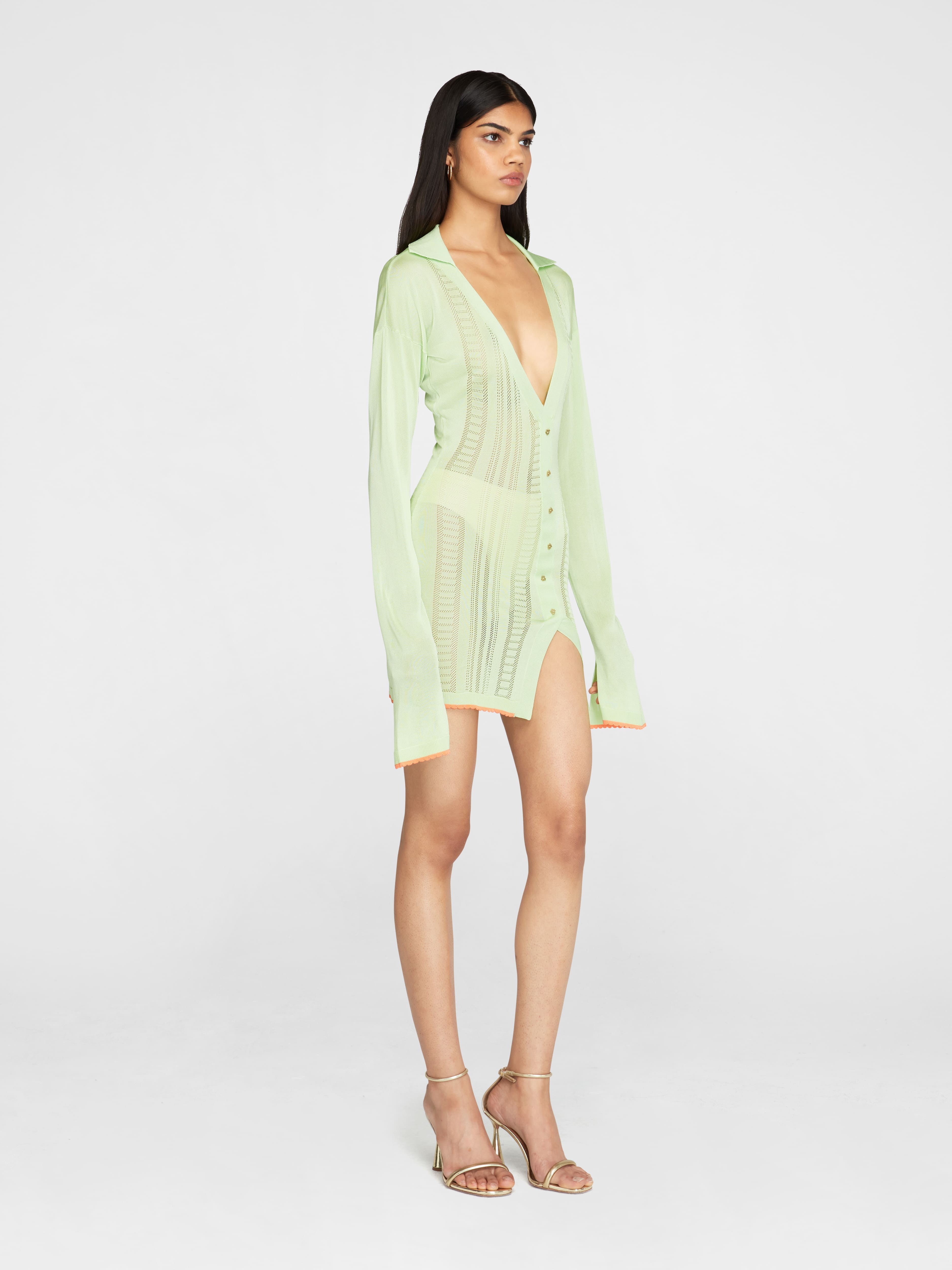 LULO GUAYABERA LONG SLEEVE MINI DRESS