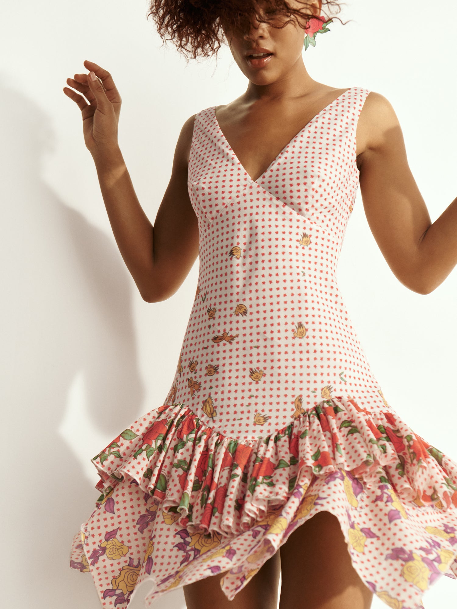 PAJARITOS Y ROSAS COTTON VOILE MINI DRESS