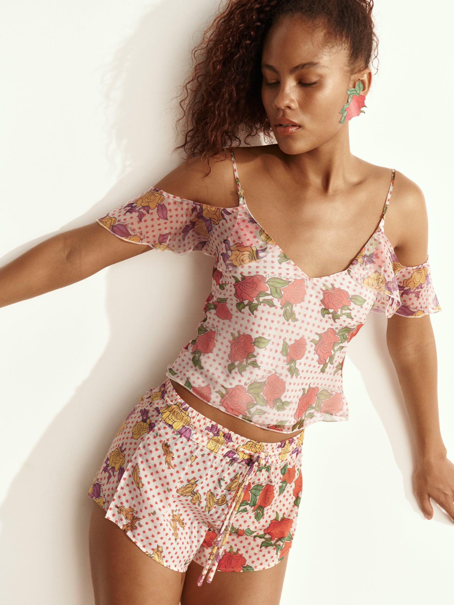 PAJARITOS Y ROSAS COTTON VOILE MINI SHORTS