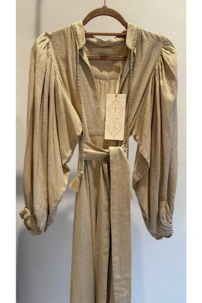 CREAM DRESS PUFFY SLEEVE PLAIN
