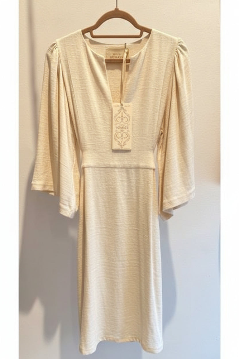 CREAM DRESS PLAIN RAW SILK