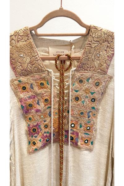 CREAM KAFTAN DRESS RAW SILK