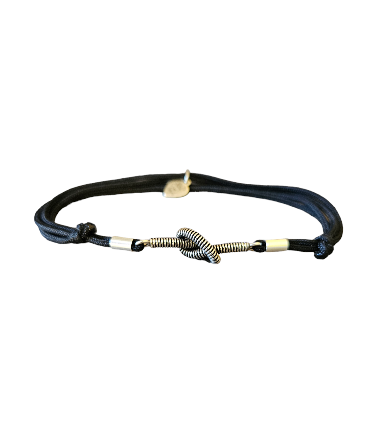 IN AGED SILVER BASS STRING ON CORD BRACELET