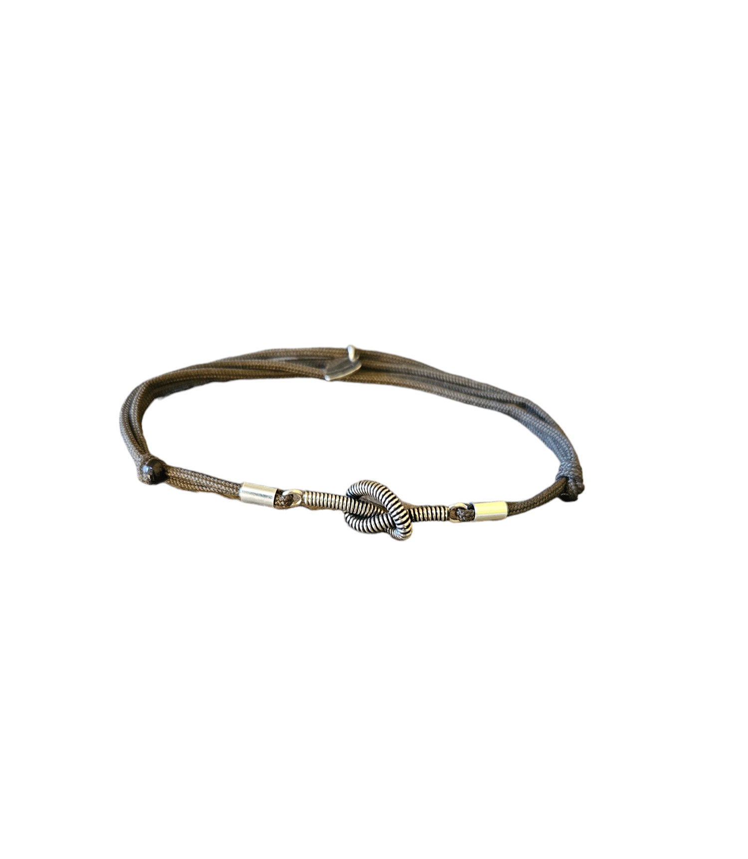 IN AGED SILVER BASS STRING ON CORD BRACELET