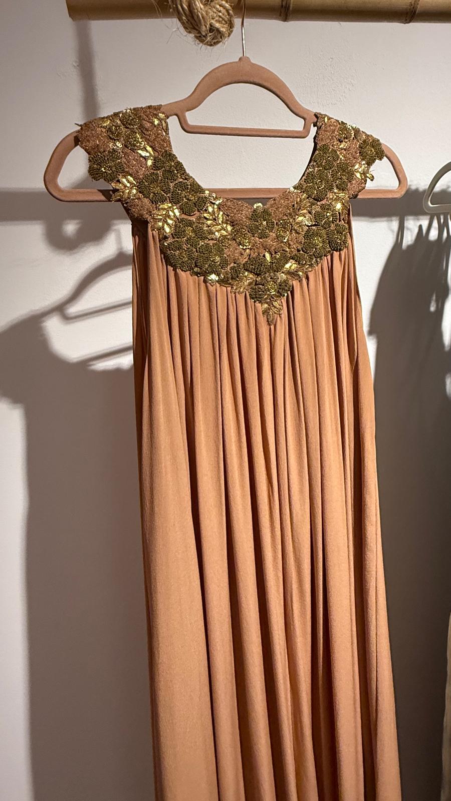 Silk Crepe Dress Antique Artwork Brass