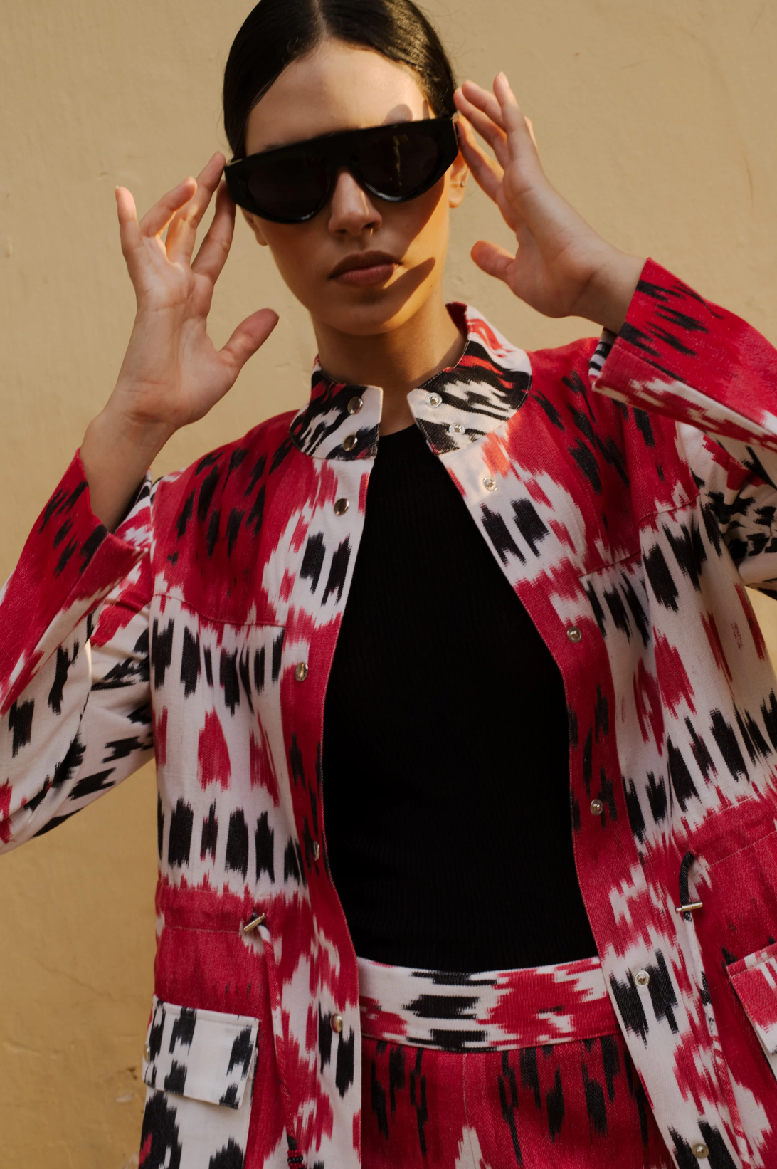 Red Rainbow Ikat Safari Jacket