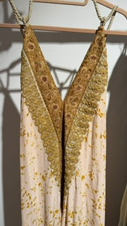 Silk Crepe Yellow Gold Antique Artwork Brass