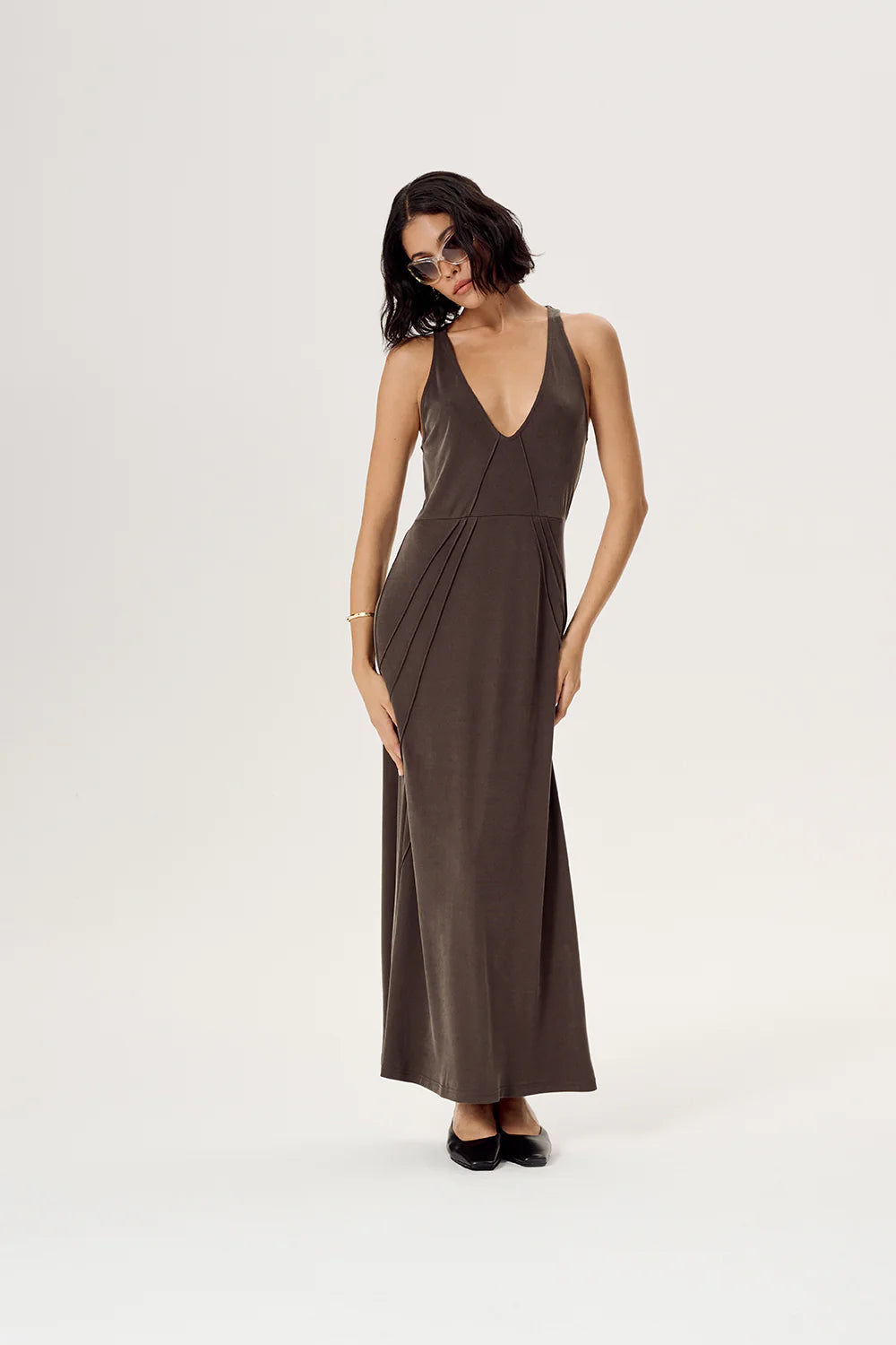 VELOUR MAXI DRESS BROWN