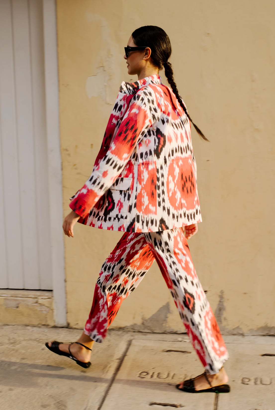 Red Rainbow Ikat Safari Pants