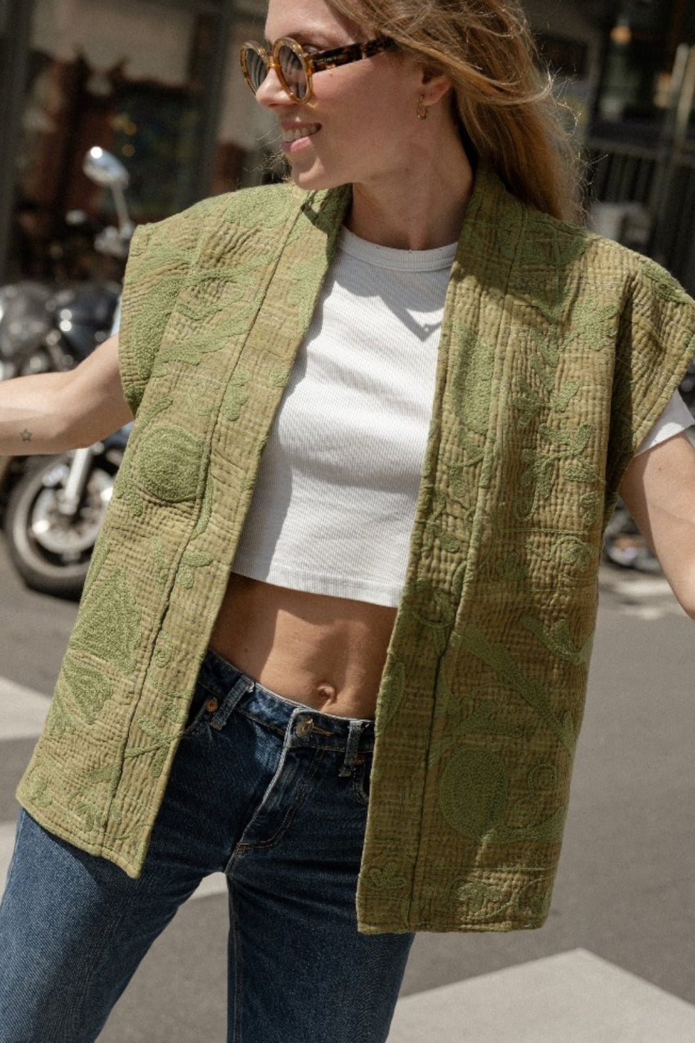 GILET KANTHA BRODE